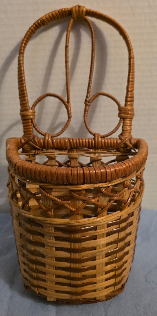 Vintage Wicker Basket Tall Handle Decorative Rattan Boho Cottagecore 10"